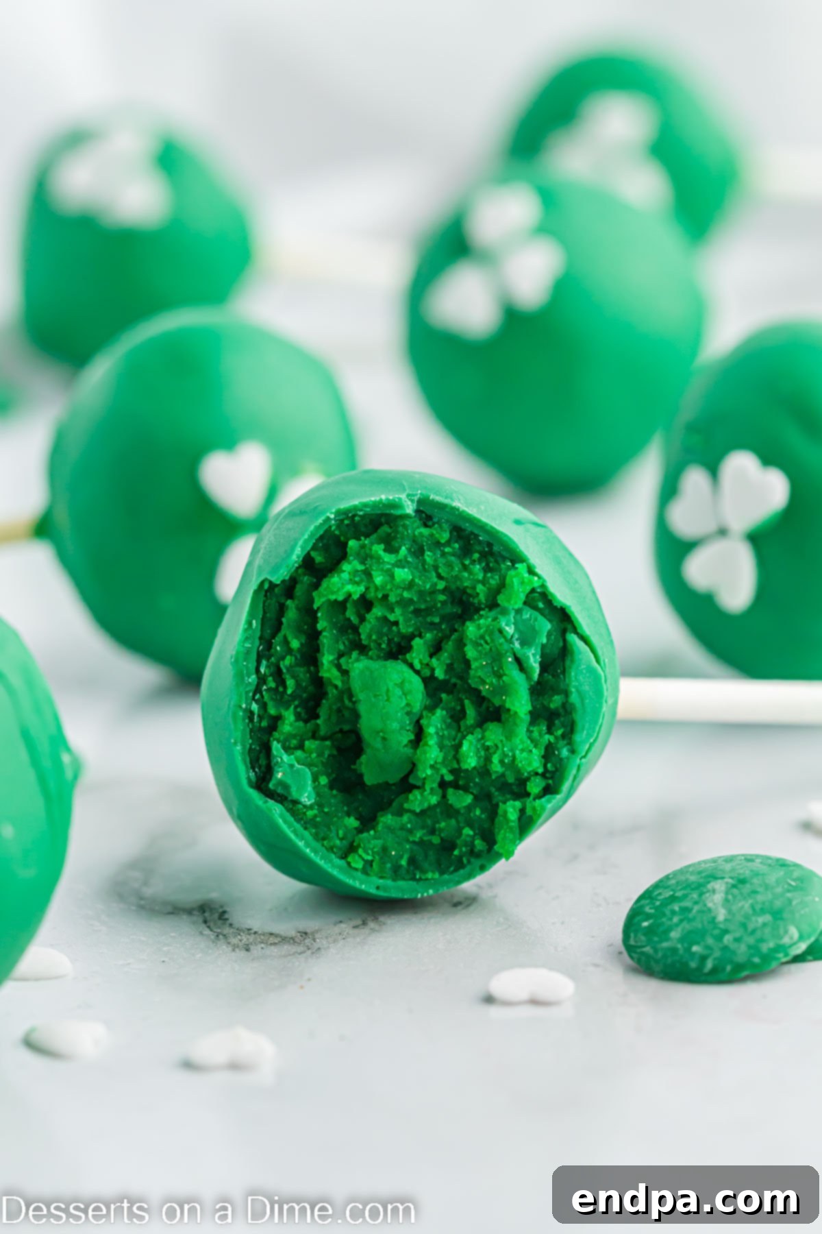 Lucky St Patricks Day Cake Pops 10 St Patrick's Day Cake Pops displayed beautifully.