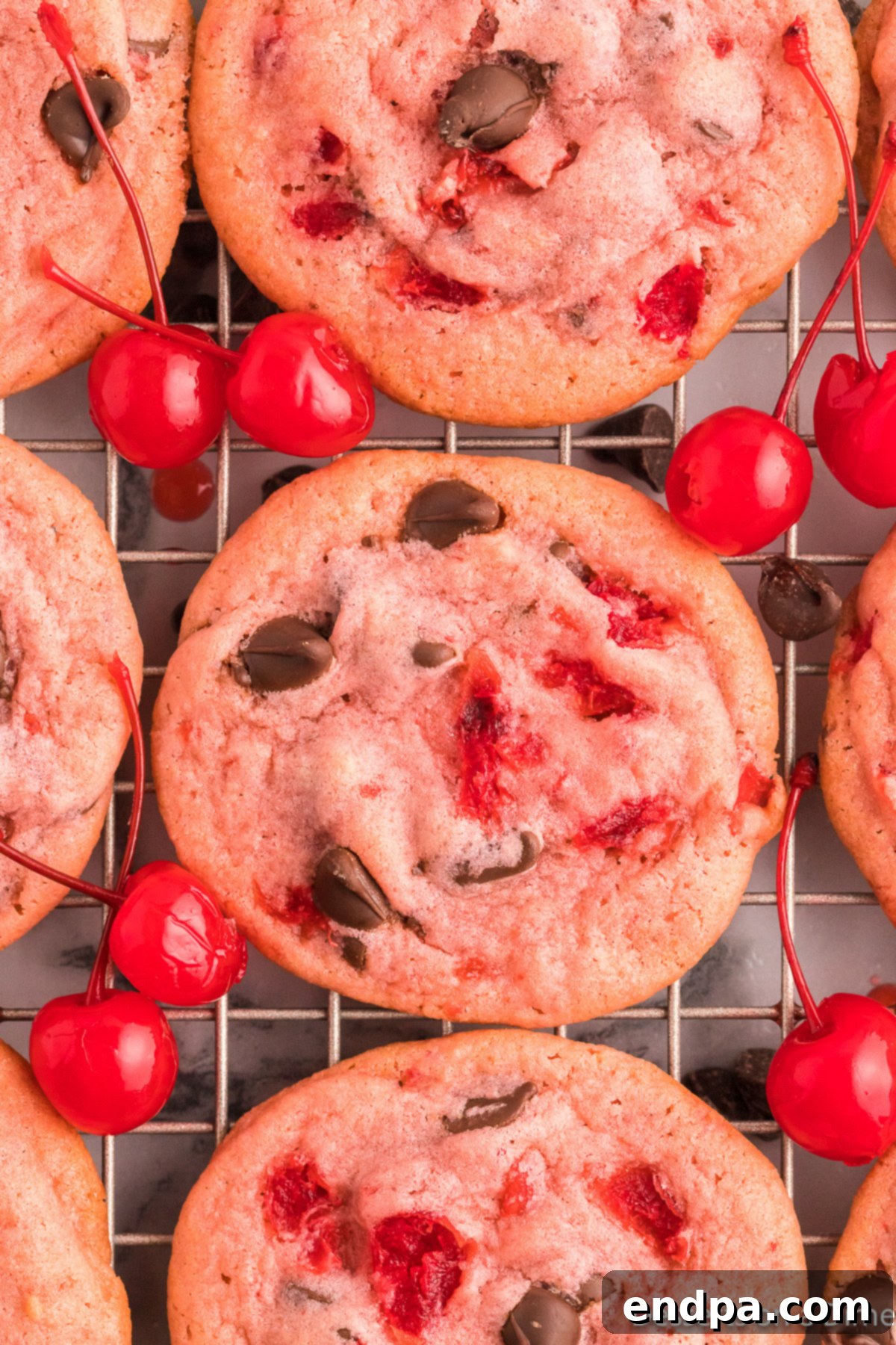 Cherry Cookies on cooling rack. 