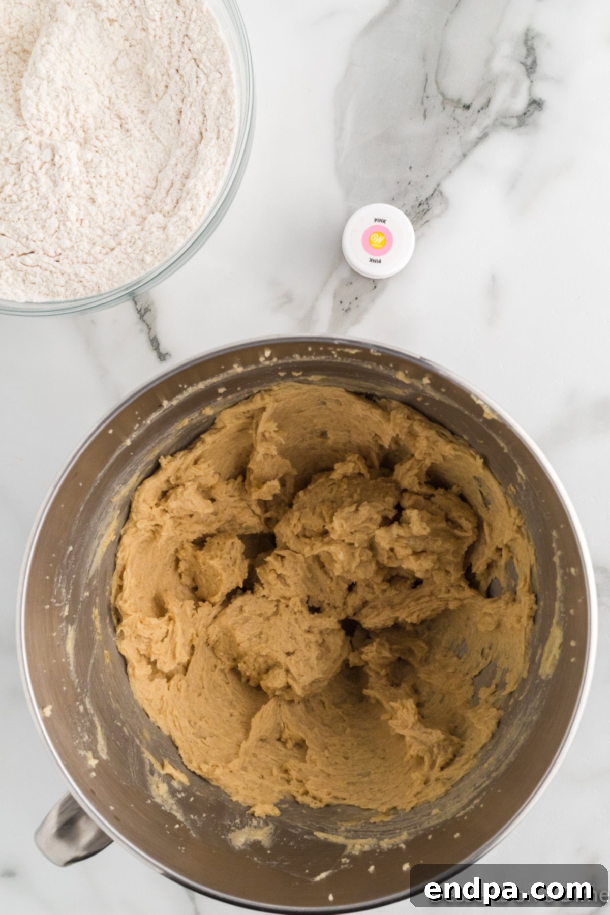 Cookie dough combined together in a bowl. 