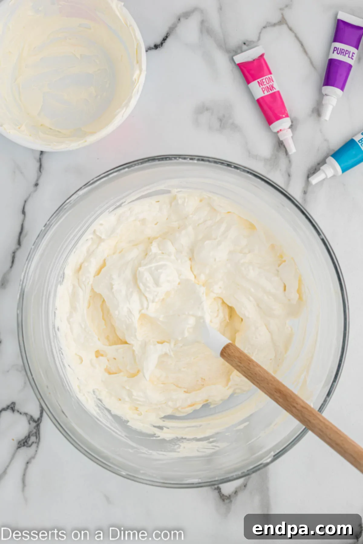 Whipped cream folded into cream cheese. 