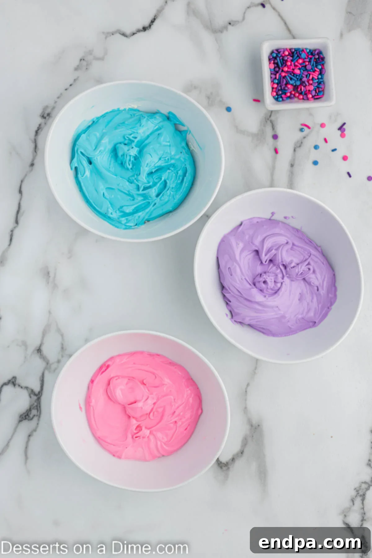 Food coloring added to each bowl. 