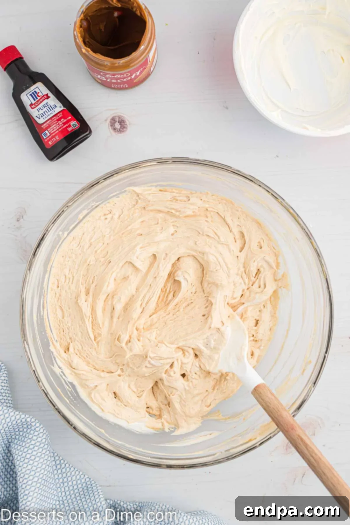 Decadent Cookie Butter Cheesecake 8 The finished cheesecake mixture, perfectly smooth and ready to be spread into the crust.