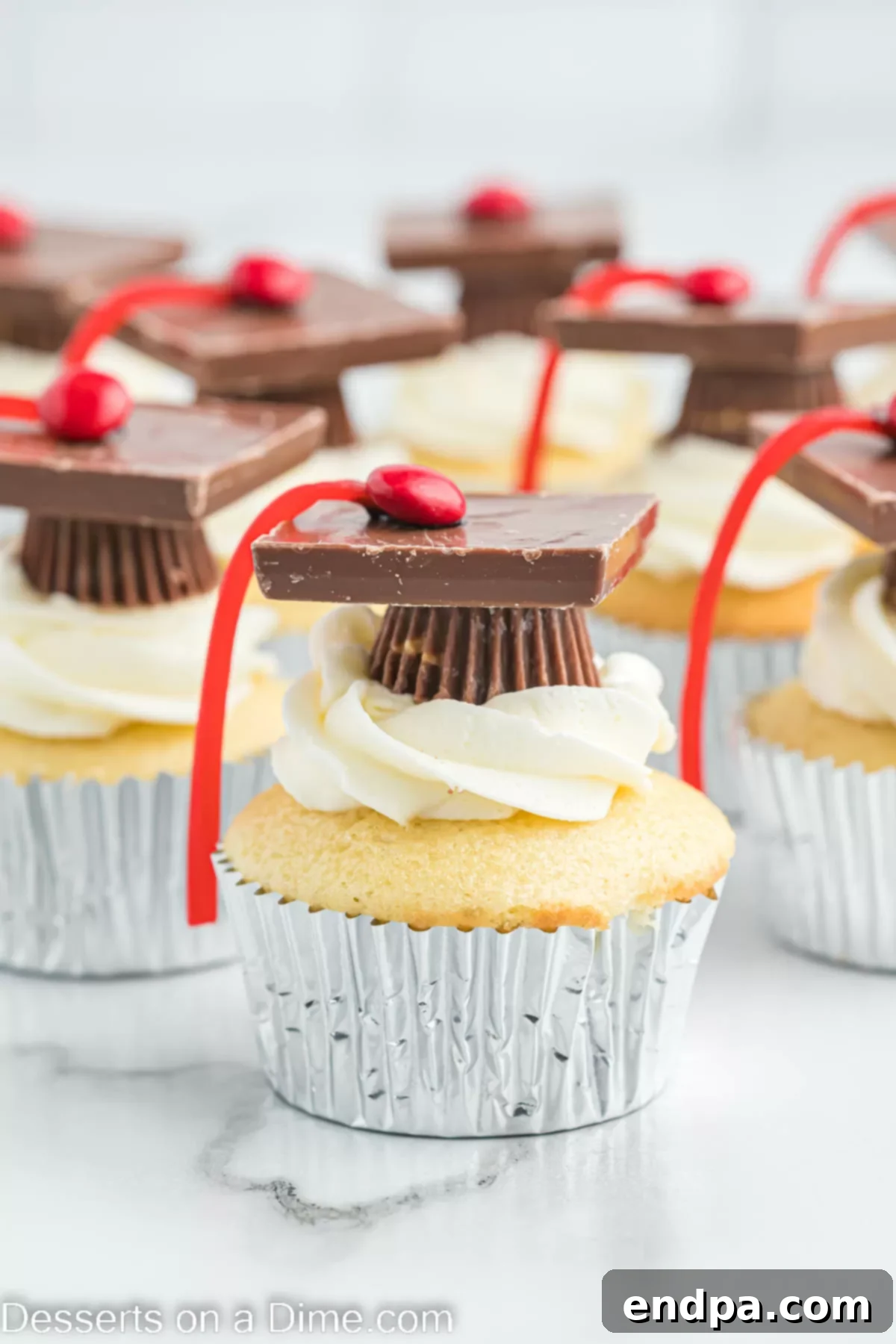 Graduation Cupcakes lined up.
