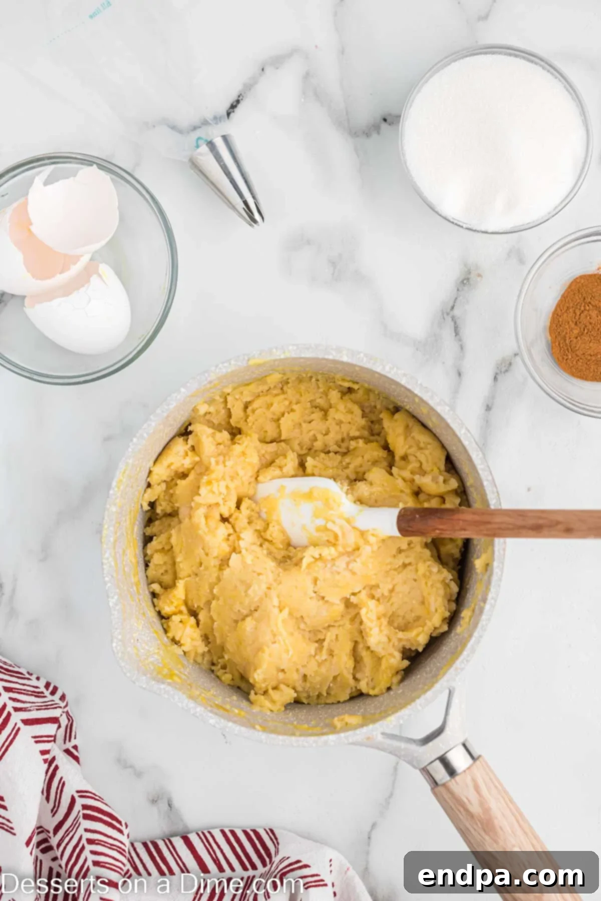 Mixture combined until well blended to make churros dough.