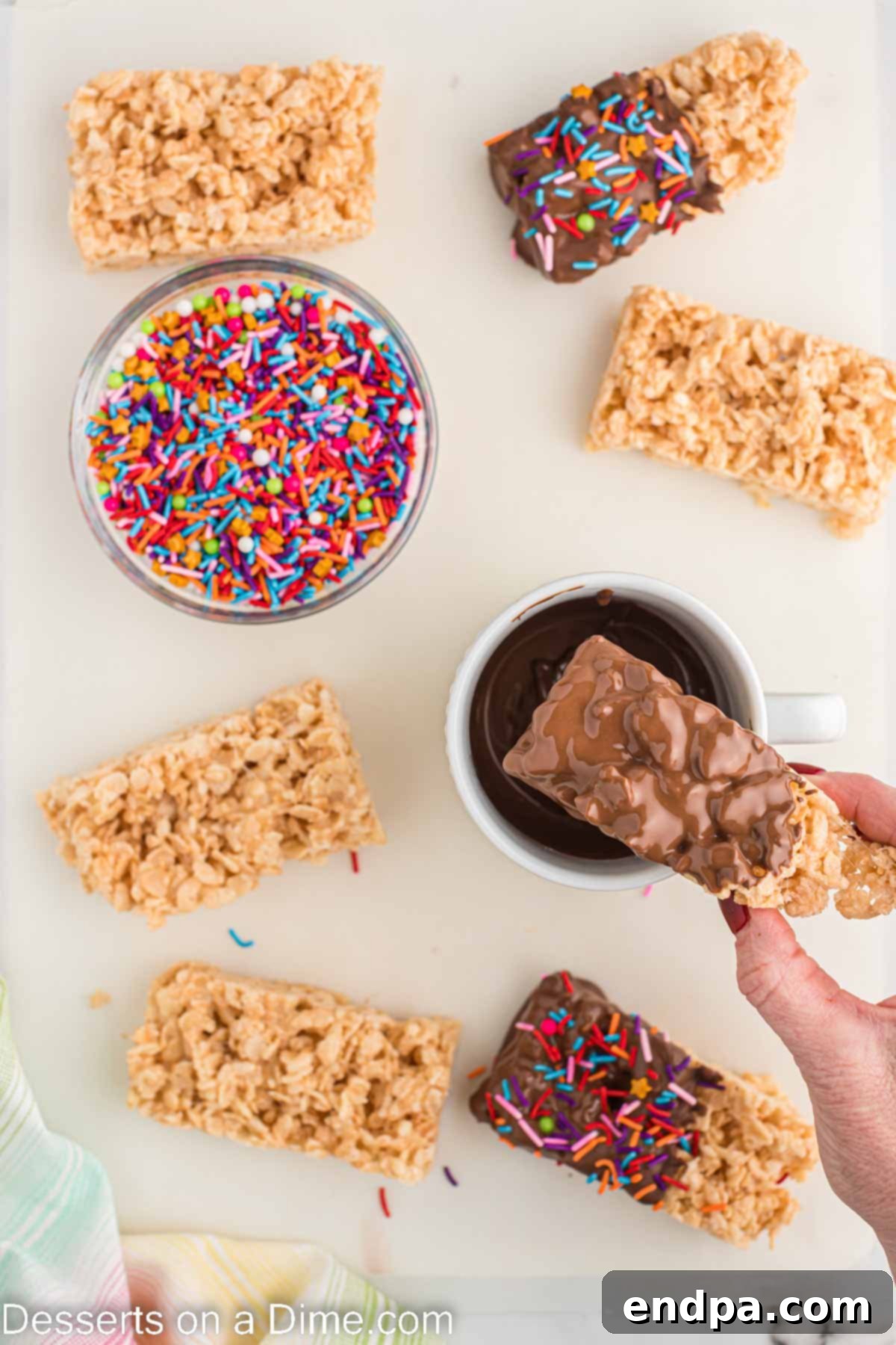 Bars dipped into chocolate and topped with sprinkles.