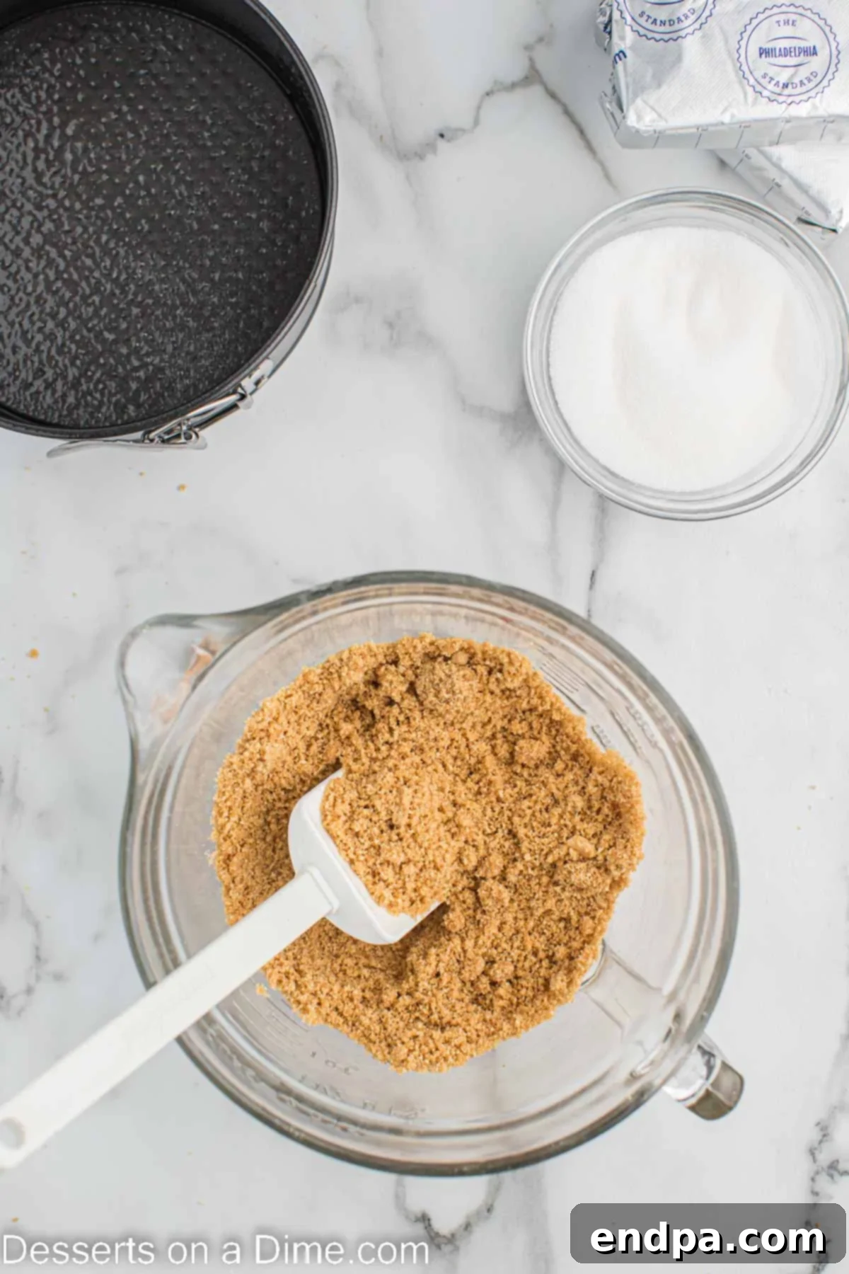 Crushed graham crackers in a bowl.