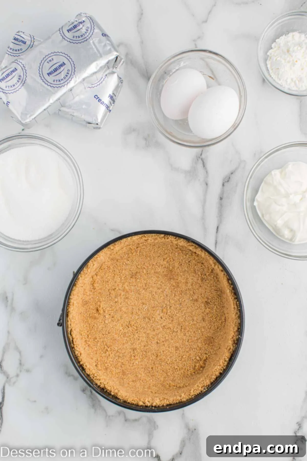 Graham crackers pressed into the pan.