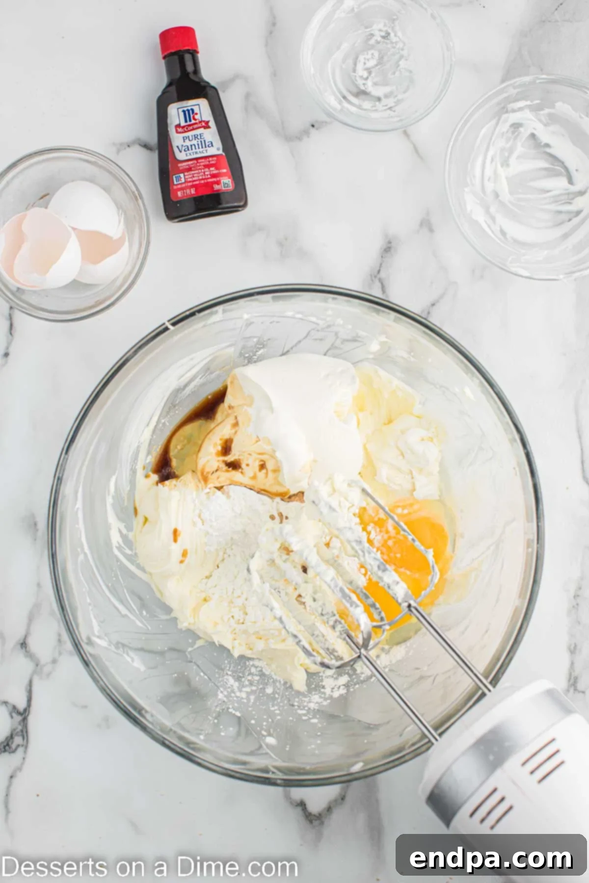 Vanilla and eggs added to mixture.