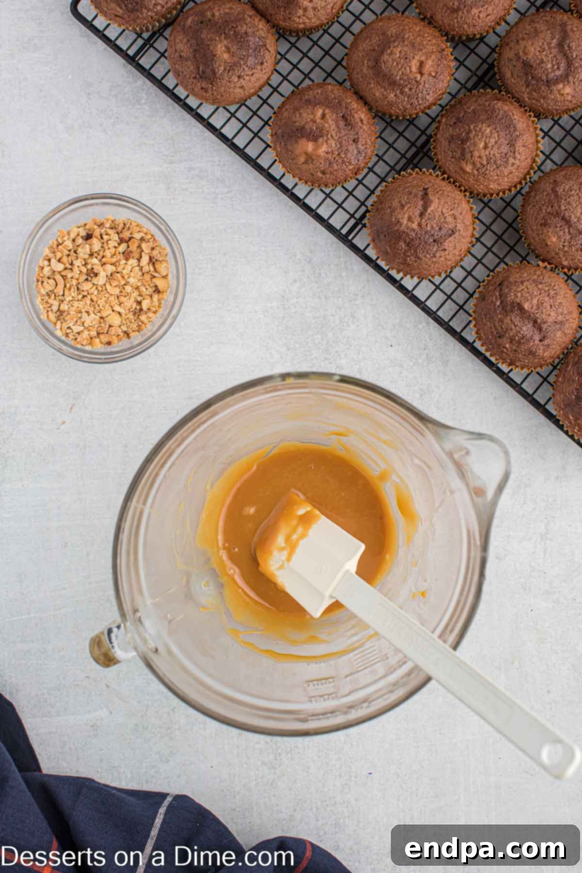 Caramel sauce in a microwave-safe bowl, ready for mixing.