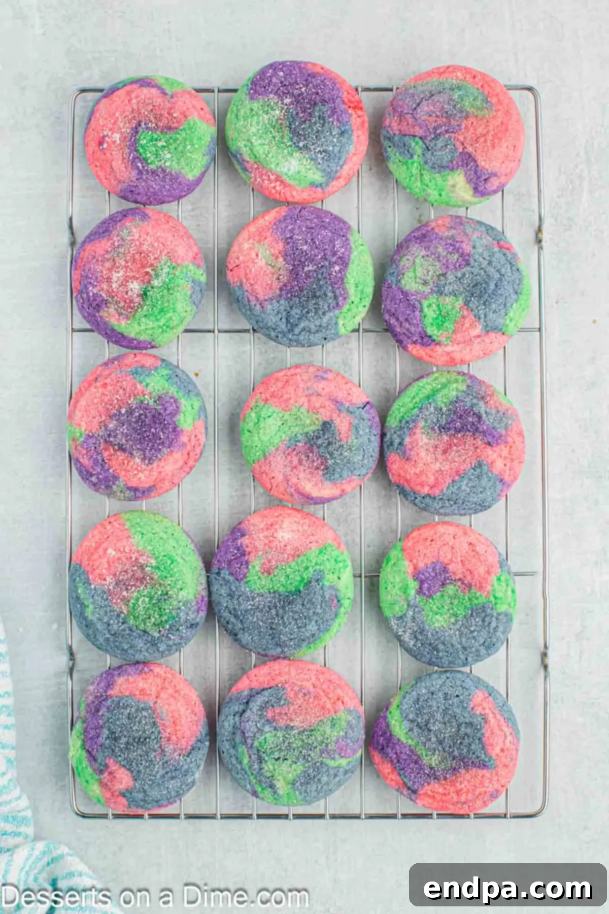 Enchanted Unicorn Treats 12 Warm unicorn sugar cookies cooling on a wire rack.