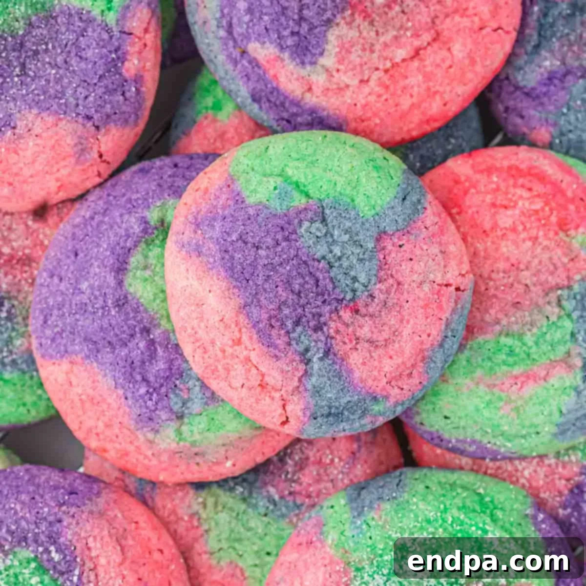 Enchanted Unicorn Treats 14 Beautifully swirled Unicorn Sugar Cookies on a white platter, ready to be served.