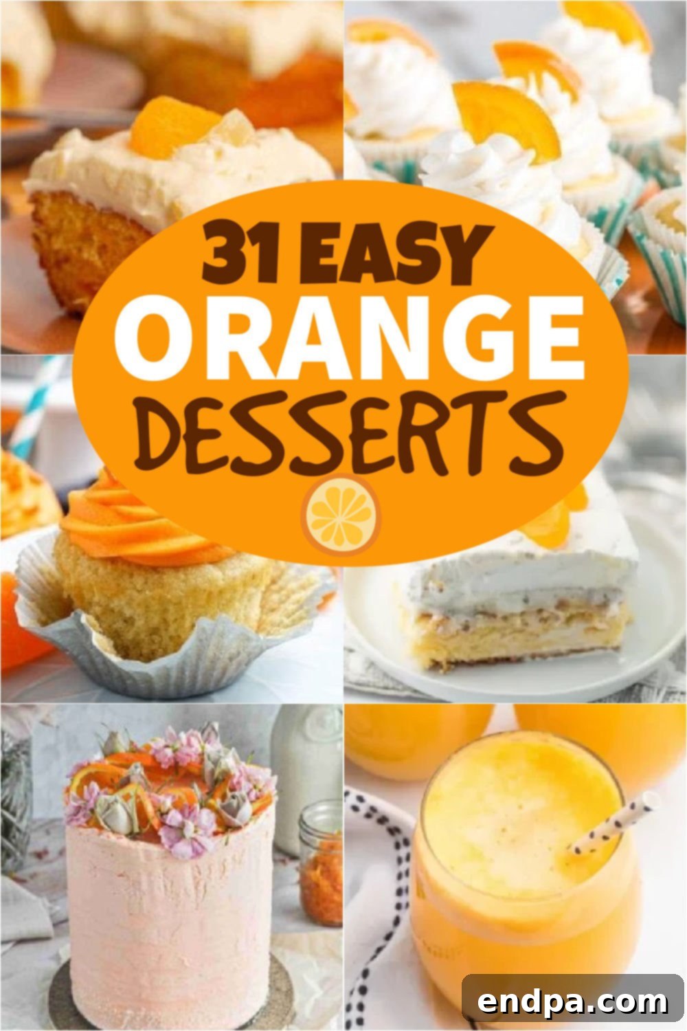 A vibrant display of various orange desserts, including cakes, popsicles, and cookies, showcasing the delightful versatility of citrus in baking and sweet treats. Each dessert highlights the fresh, zesty flavor of oranges.