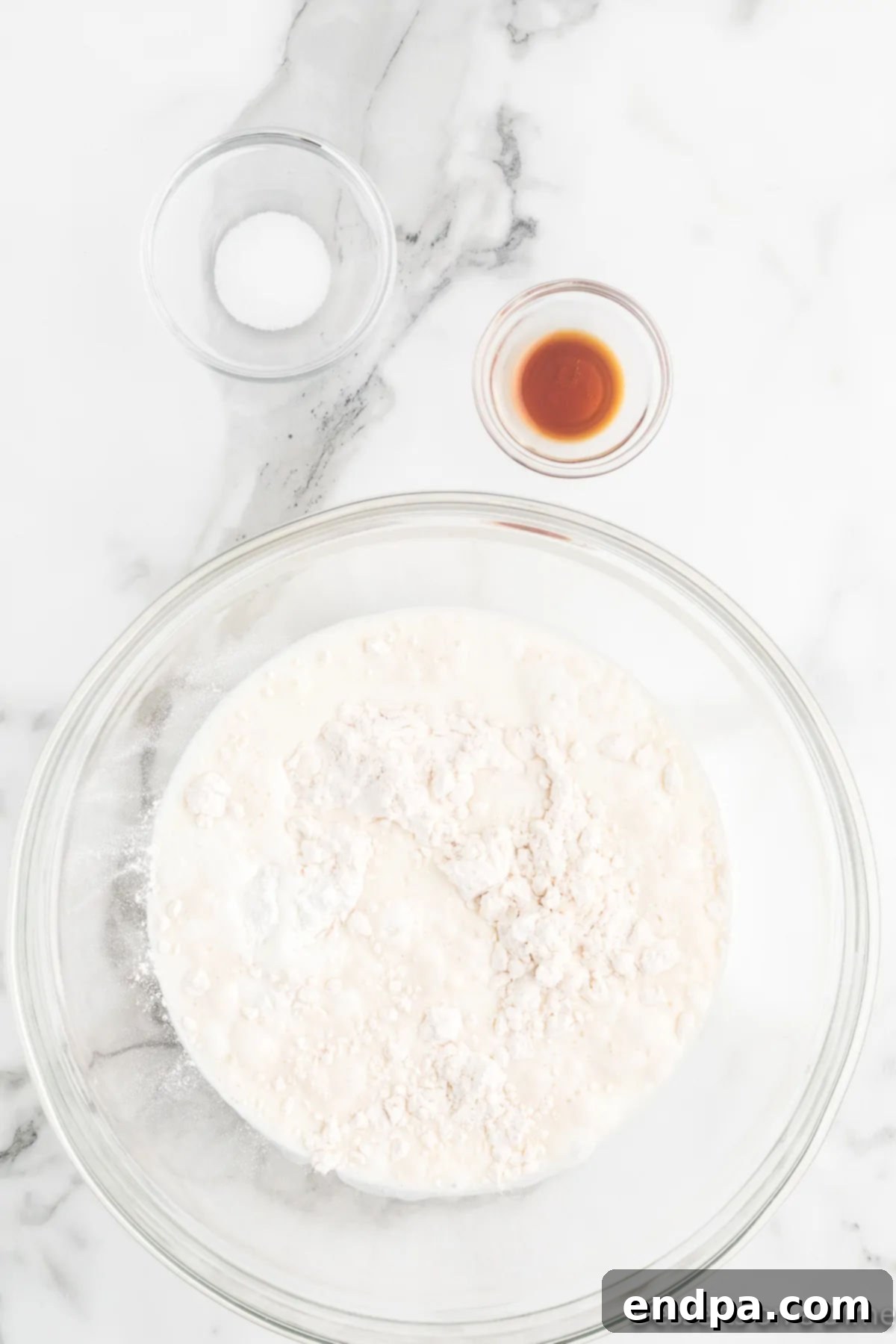Flour combined in bowl. 