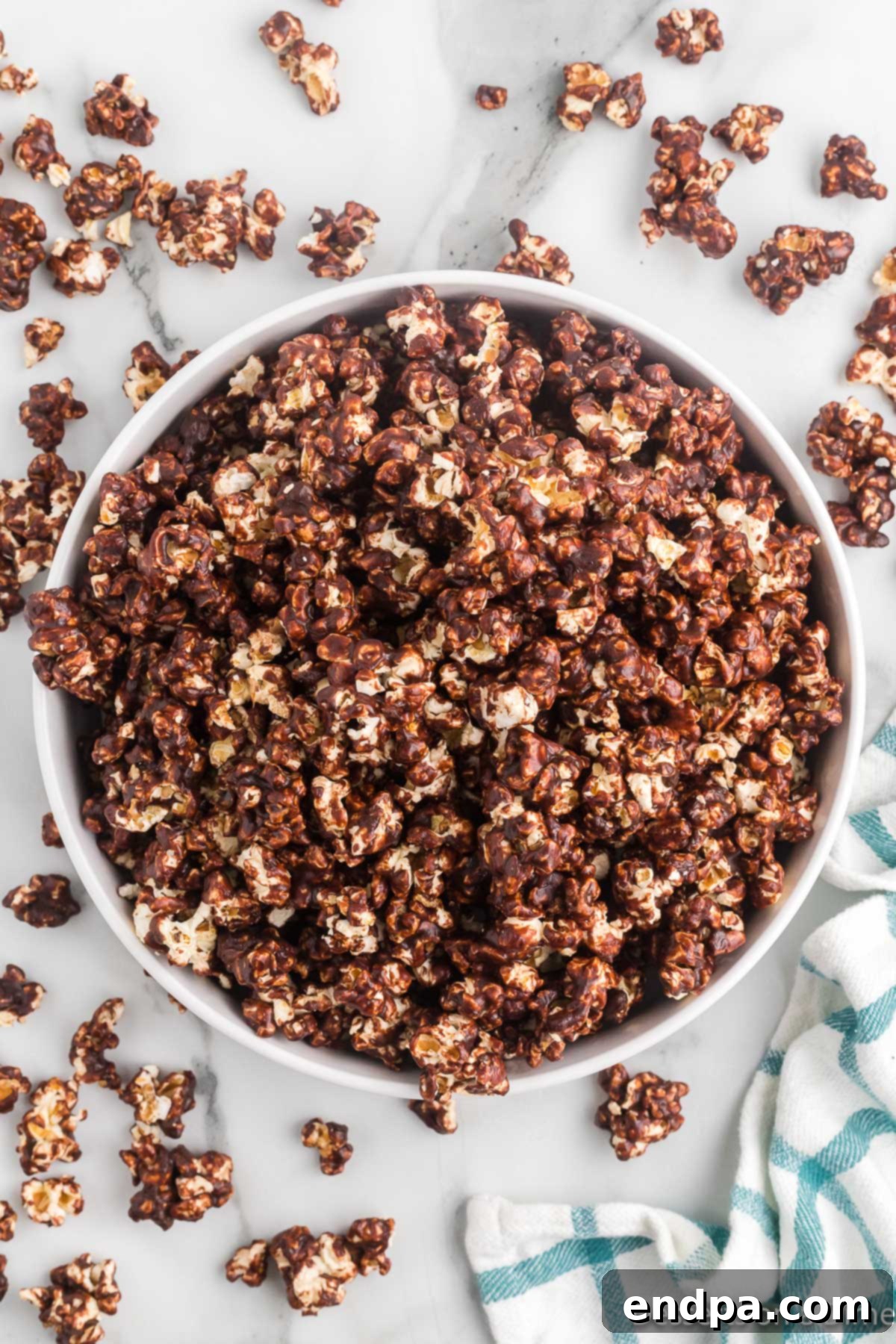Decadent Chocolate Popcorn 7 Popcorn in a bowl.
