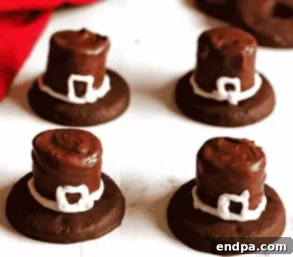 Thanksgiving Pilgrim Hat Cookies, made with chocolate and cookies.