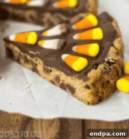 Harvest Chocolate Chip Cookie Cake decorated with fall candies.