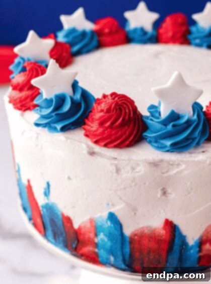 Red White and Blue Cake Masterpieces 15 A refreshing Jello Layered 4th of July Cake with distinct red and blue gelatin layers.