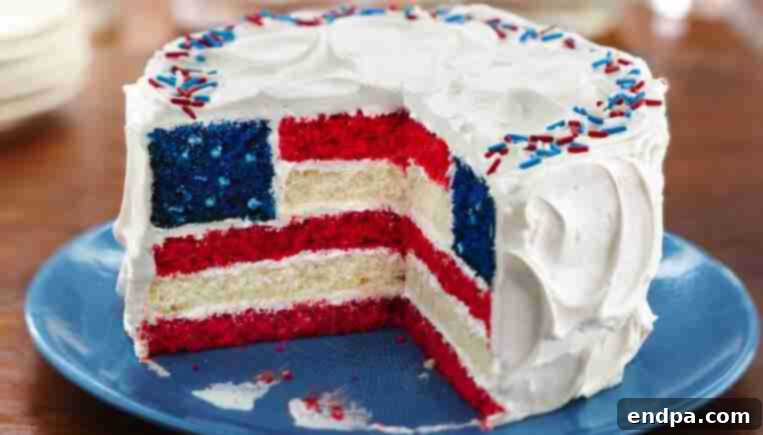 Red White and Blue Cake Masterpieces 4 A festive Red, White, and Blue Layered Flag Cake, showcasing patriotic layers.
