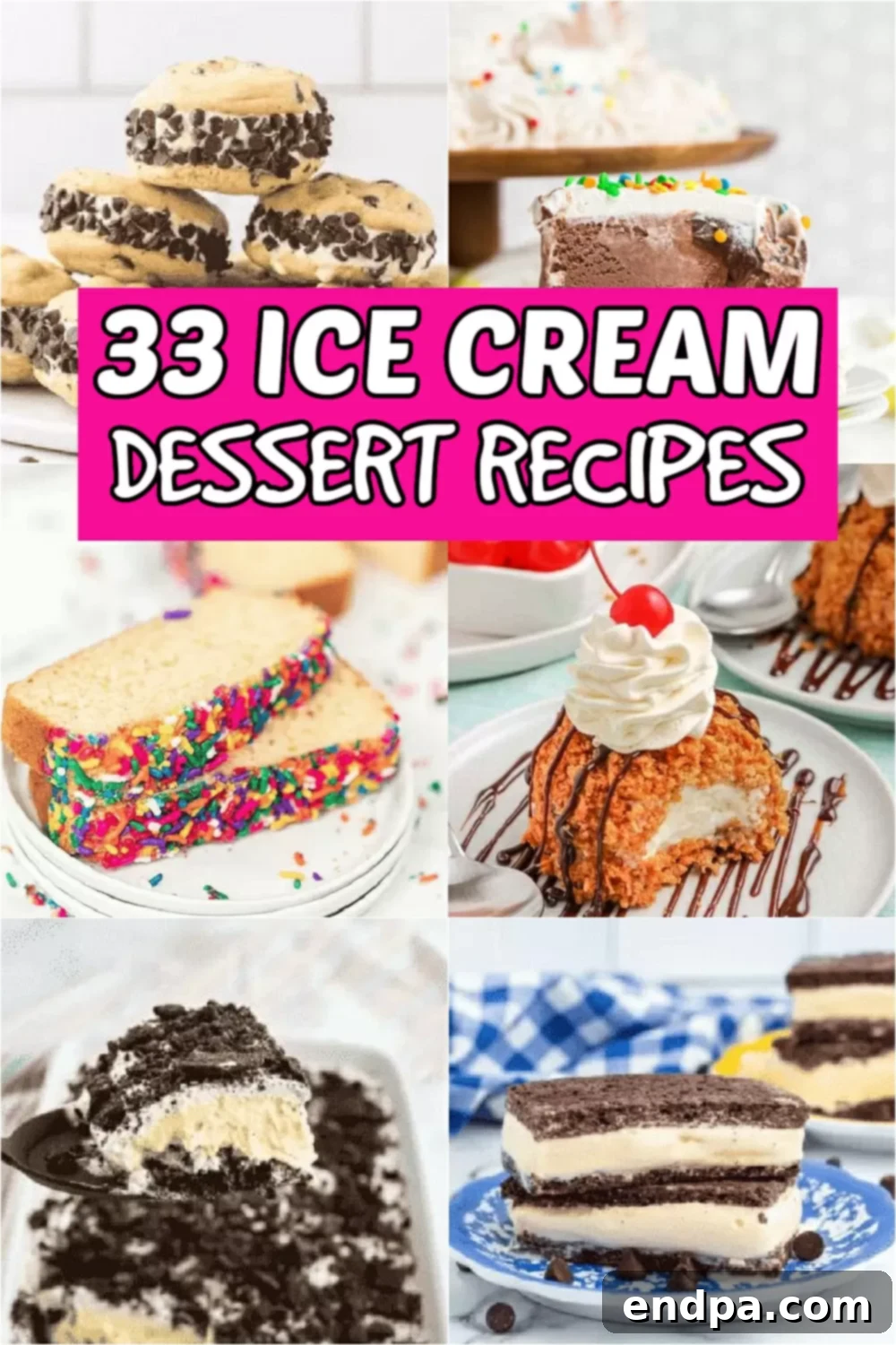 33 Scrumptious Ice Cream Treats 2 A vibrant assortment of various ice cream desserts, showcasing different flavors, toppings, and presentations, perfect for any sweet craving or special occasion.