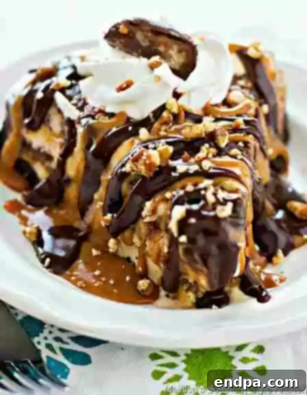 33 Scrumptious Ice Cream Treats 20 A piece of turlte ice cream pie on a plate.