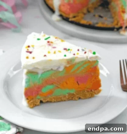 33 Scrumptious Ice Cream Treats 21 Slice of sherbet cake on plate.