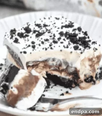 33 Scrumptious Ice Cream Treats 24 A slice of ice cream cake with oreo cookies on top.