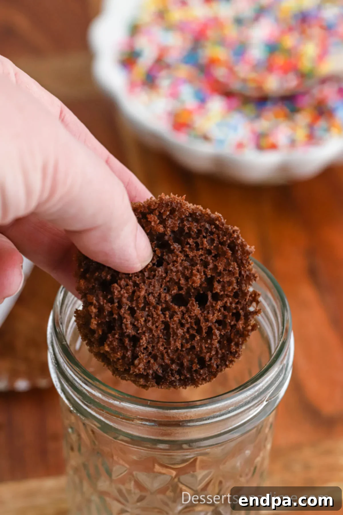Portable Cupcake Perfection 8 The bottom half of a cupcake neatly placed at the base of a mason jar.