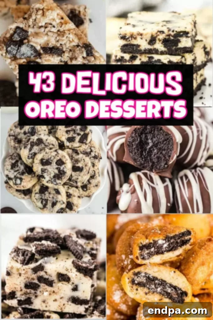 Irresistible Oreo Creations 2 A collage of various delicious Oreo dessert recipes, including cakes, bars, truffles, and no-bake treats, perfect for any celebration or sweet craving.