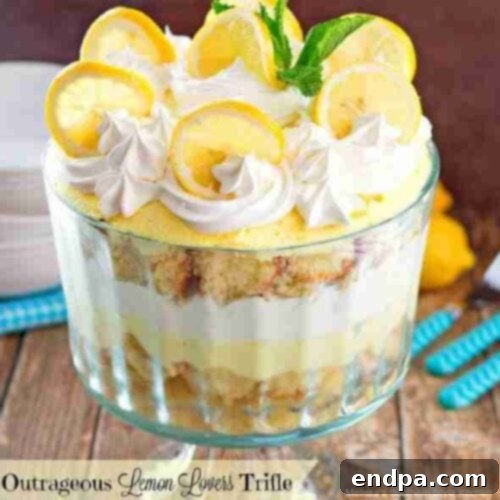 Beautifully layered Lemon Trifle with pound cake, lemon cream, and whipped cream.