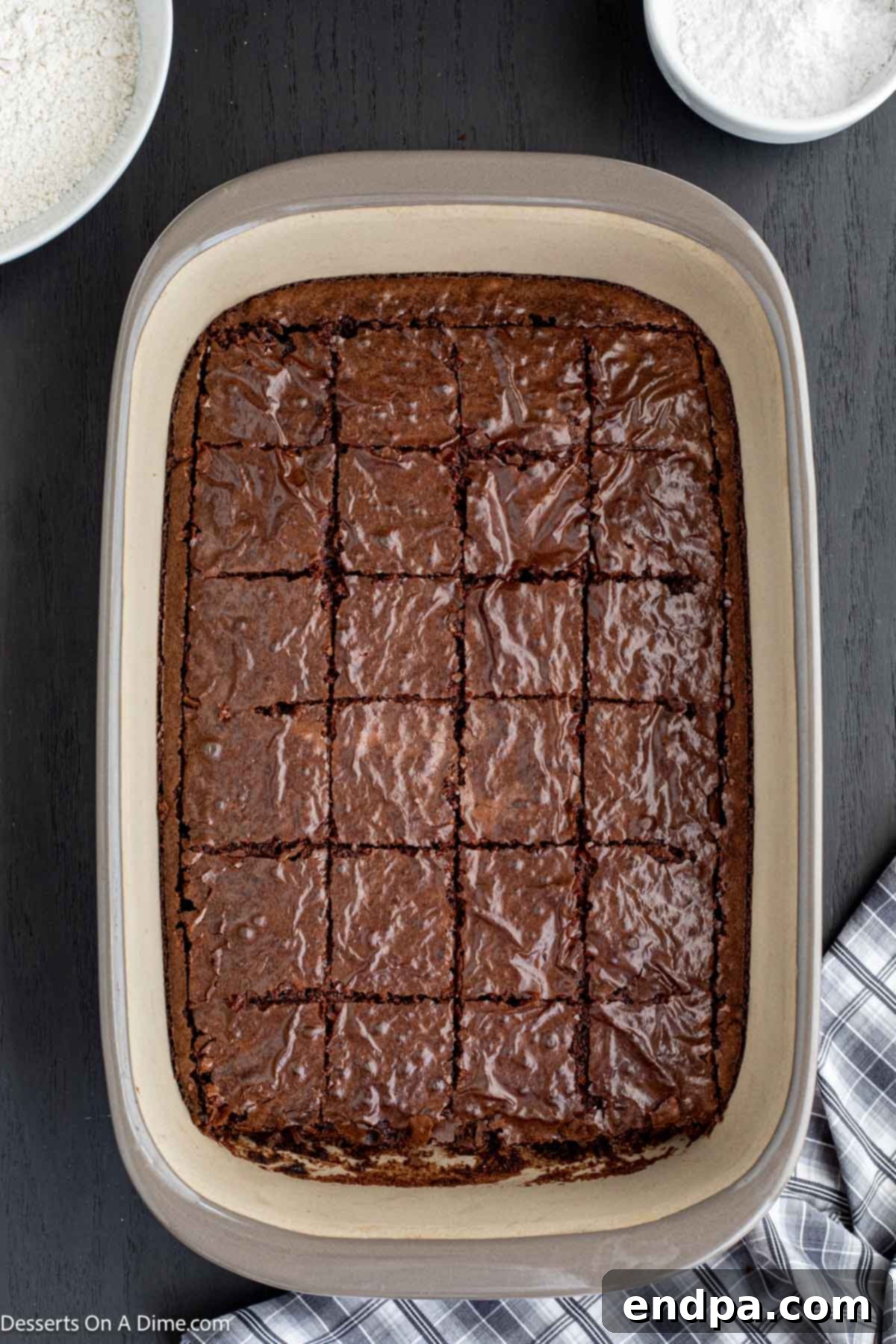 Brownies cut into squares. 