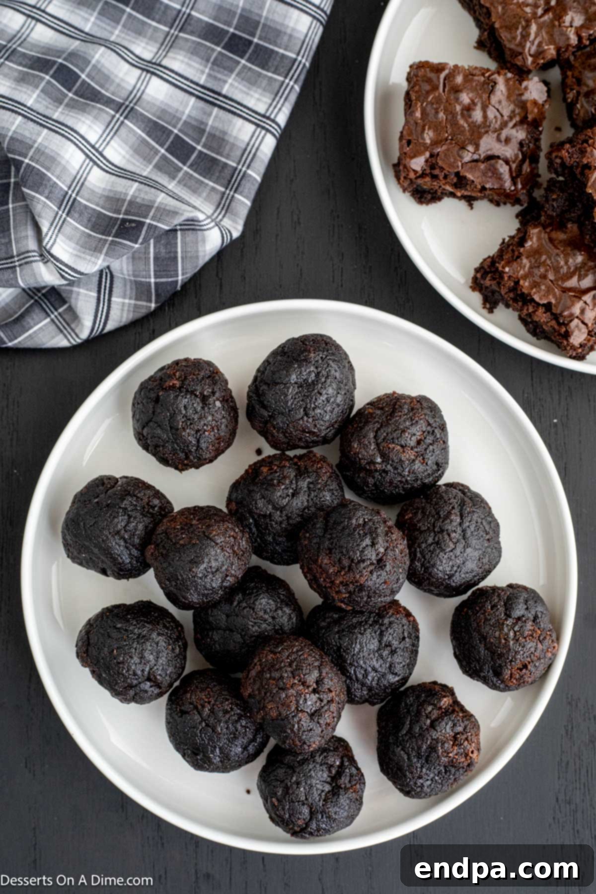 Brownie balls on plate. 