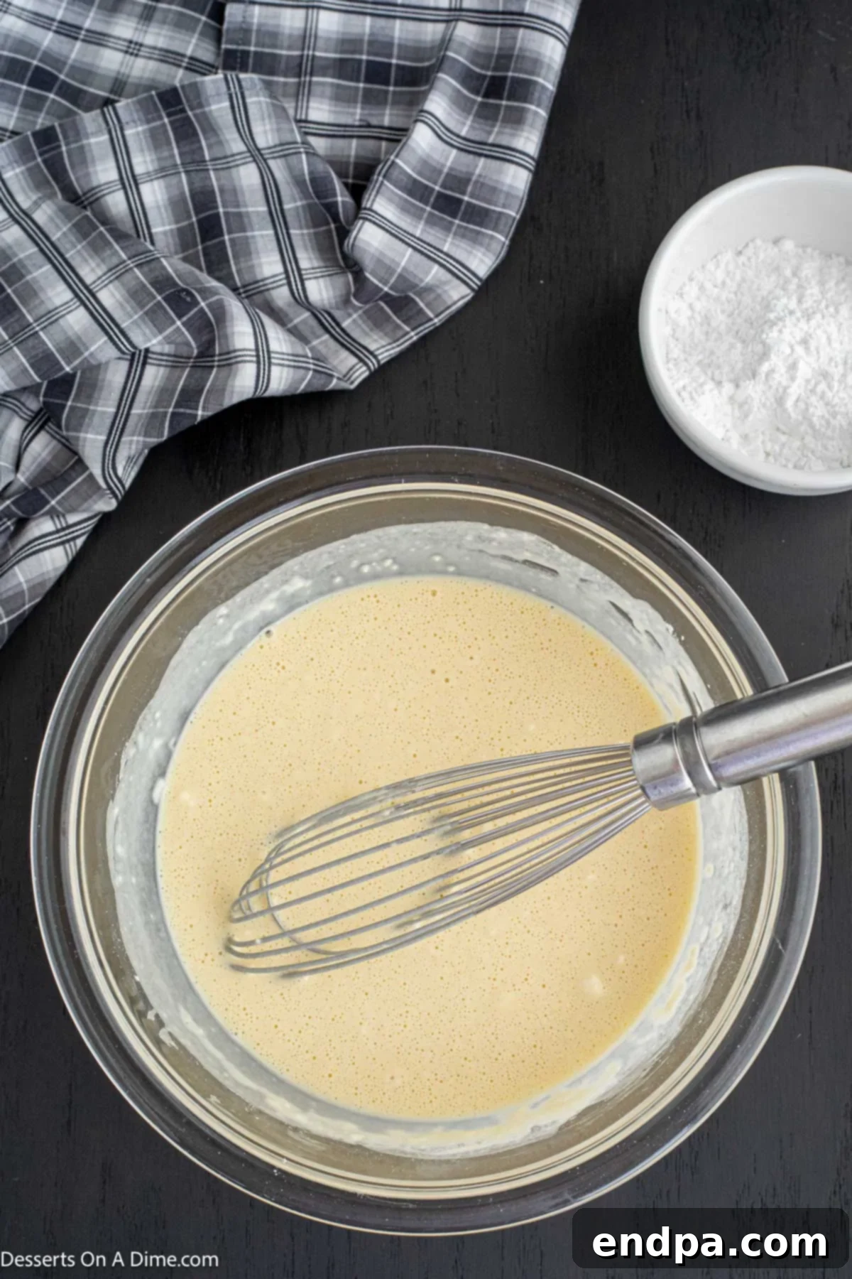 Batter combined in a mixing bowl. 