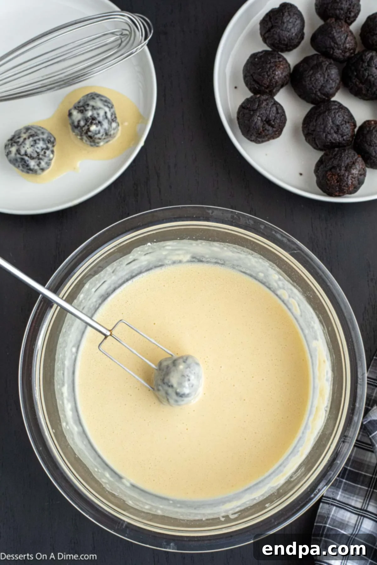 Brownie dipped into batter. 