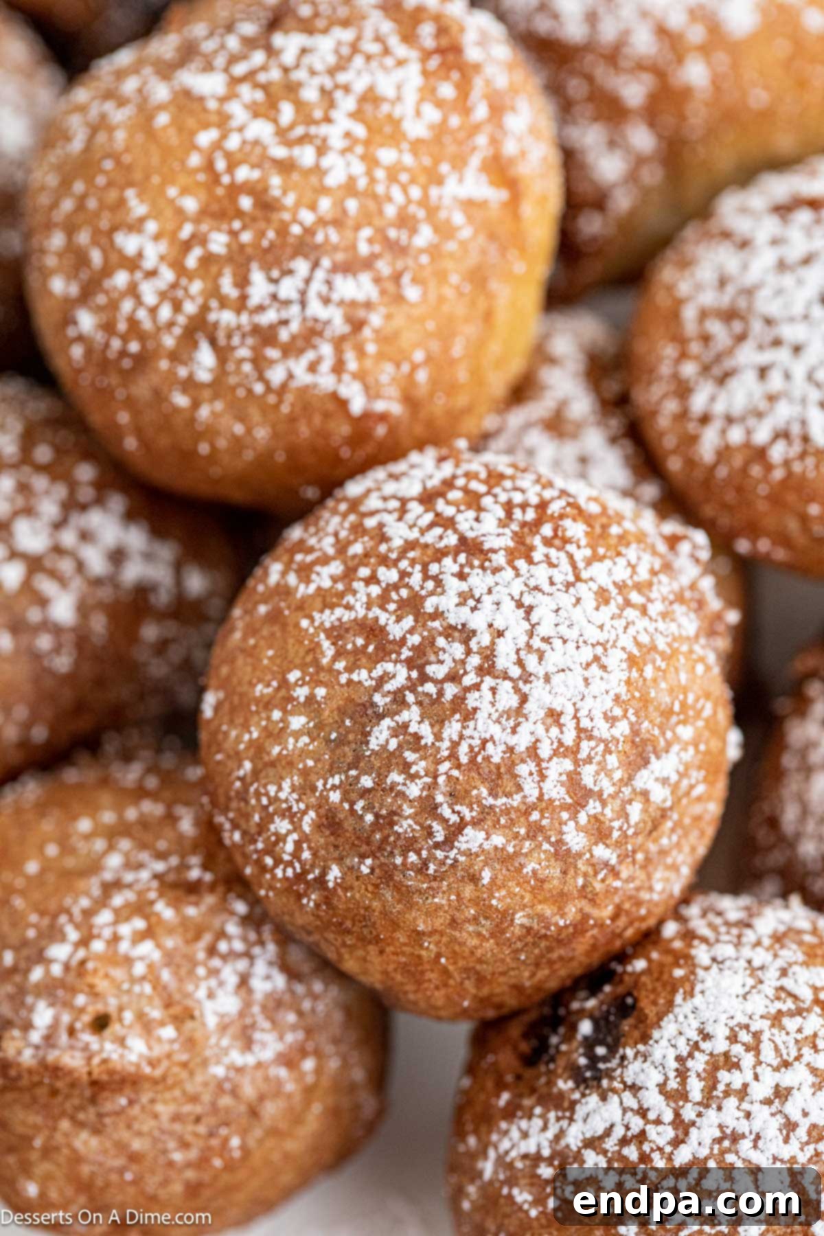 Deep fried Brownie bites with powdered sugar. 