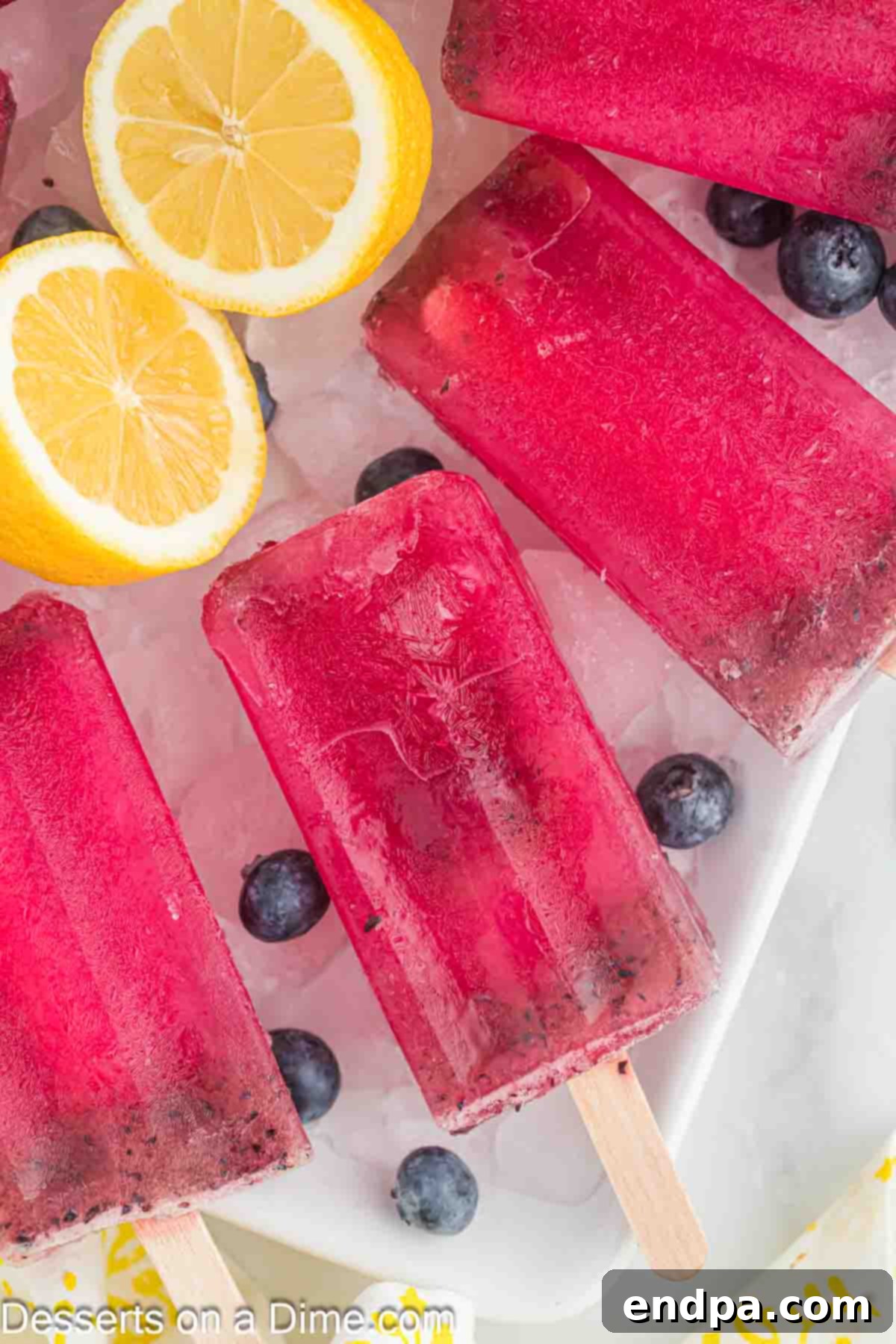 Blueberry lemonade popsicles ready to enjoy. 