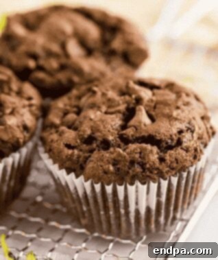 Chocolate Zucchini Muffins on a cooling rack.