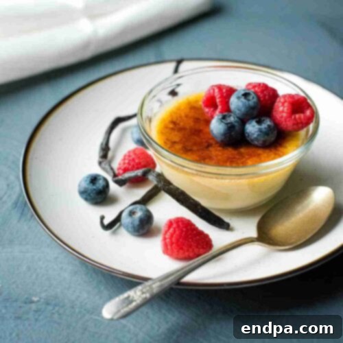 Classic vanilla creme brulee with a perfectly caramelized sugar top.