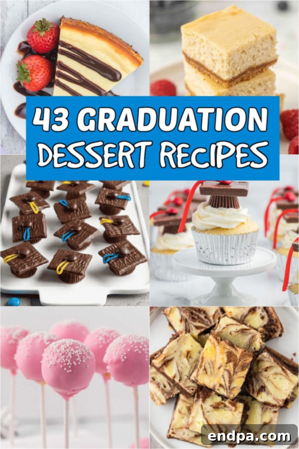 Sweet Success Treats 2 A variety of colorful and festive graduation desserts, including cupcakes, cookies, and cake pops, arranged beautifully for a graduation party.