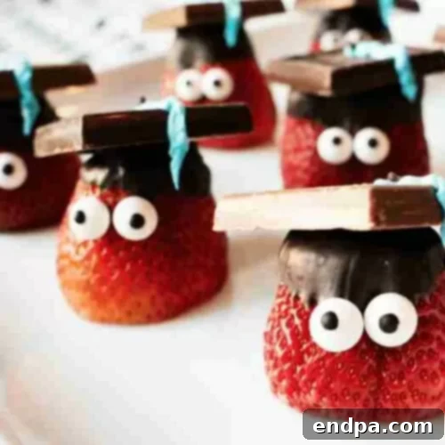 Sweet Success Treats 14 Chocolate covered strawberries decorated to look like graduation caps.