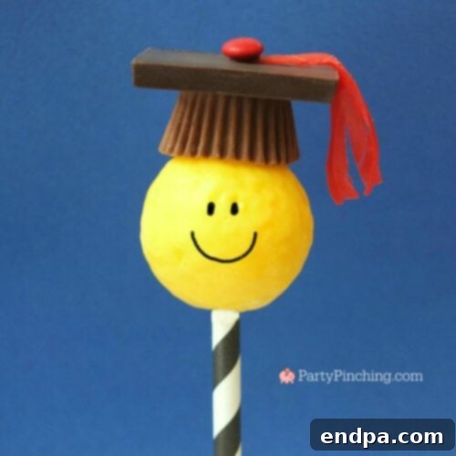 Sweet Success Treats 15 Festive cake pops decorated with graduation caps and tassels.