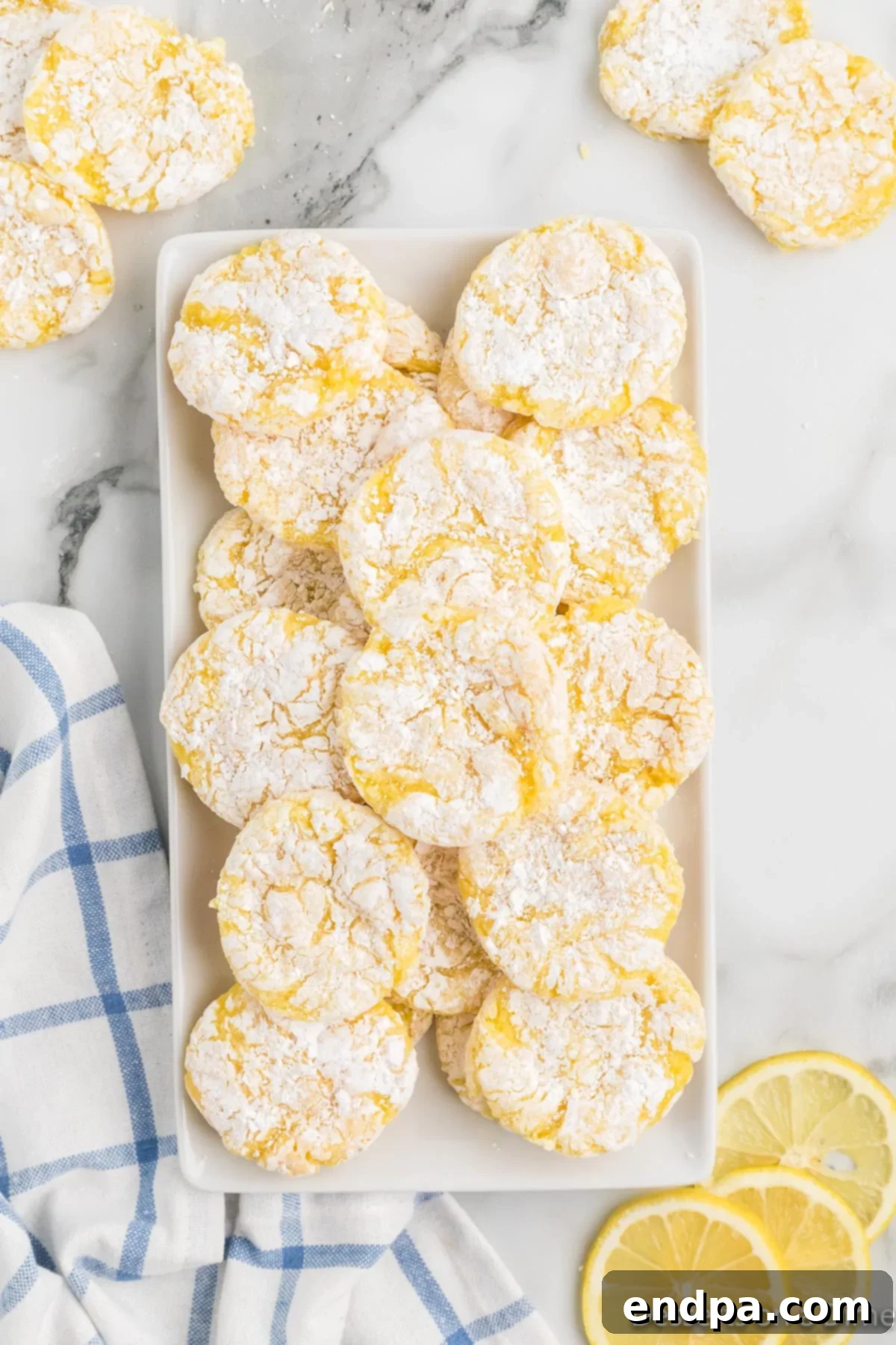 A platter of beautifully arranged lemon cake mix cookies, ready to be served.