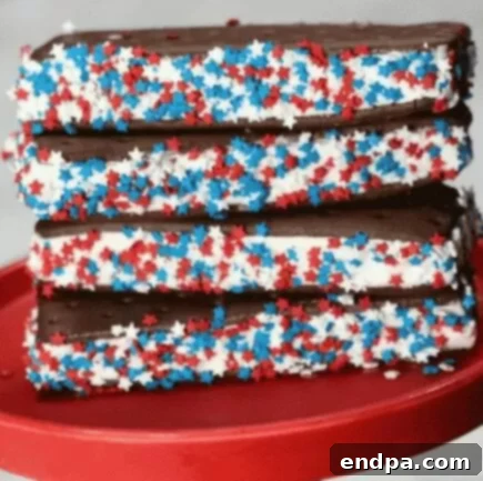 4th of July Ice Cream Sandwich with patriotic sprinkles.