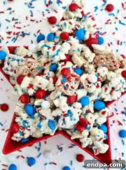 Patriotic Party Snack Mix with red, white, and blue candies.