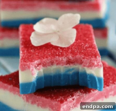 Patriotic Easy Fudge with red and blue swirls.