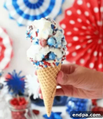 Red, White, and Blue Ice Cream with patriotic candies.