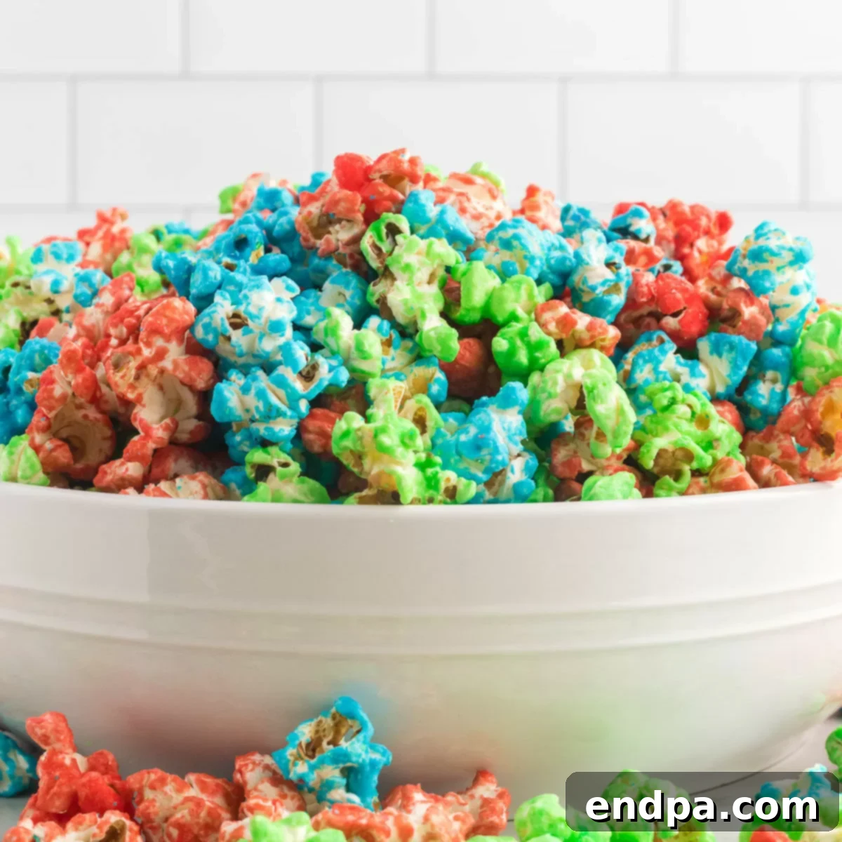 Finished Candy Popcorn in a festive bowl, ready to be served or packaged.