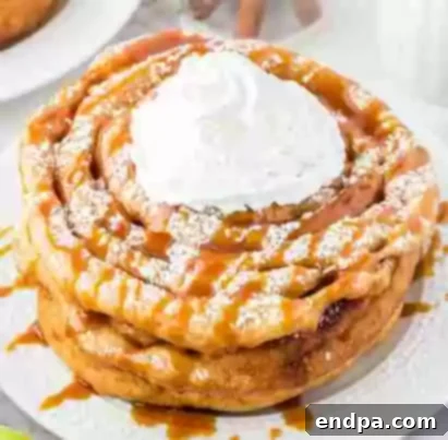 Delicious and flavorful Caramel Apple Funnel Cakes, perfect for fall.