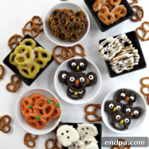 Pretzels decorated for Halloween.
