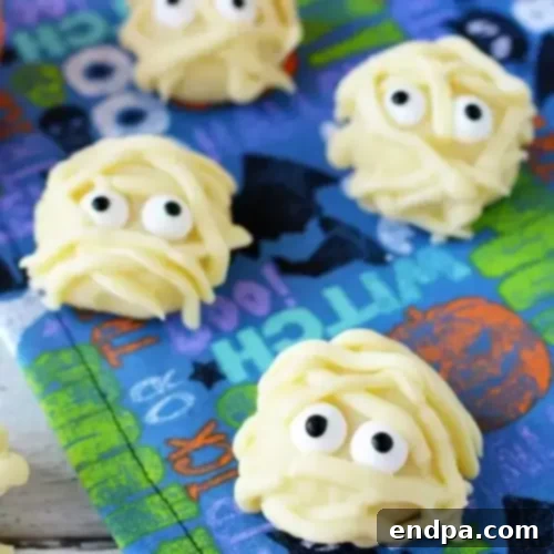 Truffles decorated as mummies.