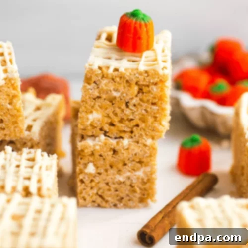 pumpkin rice krispie treats cut into squares